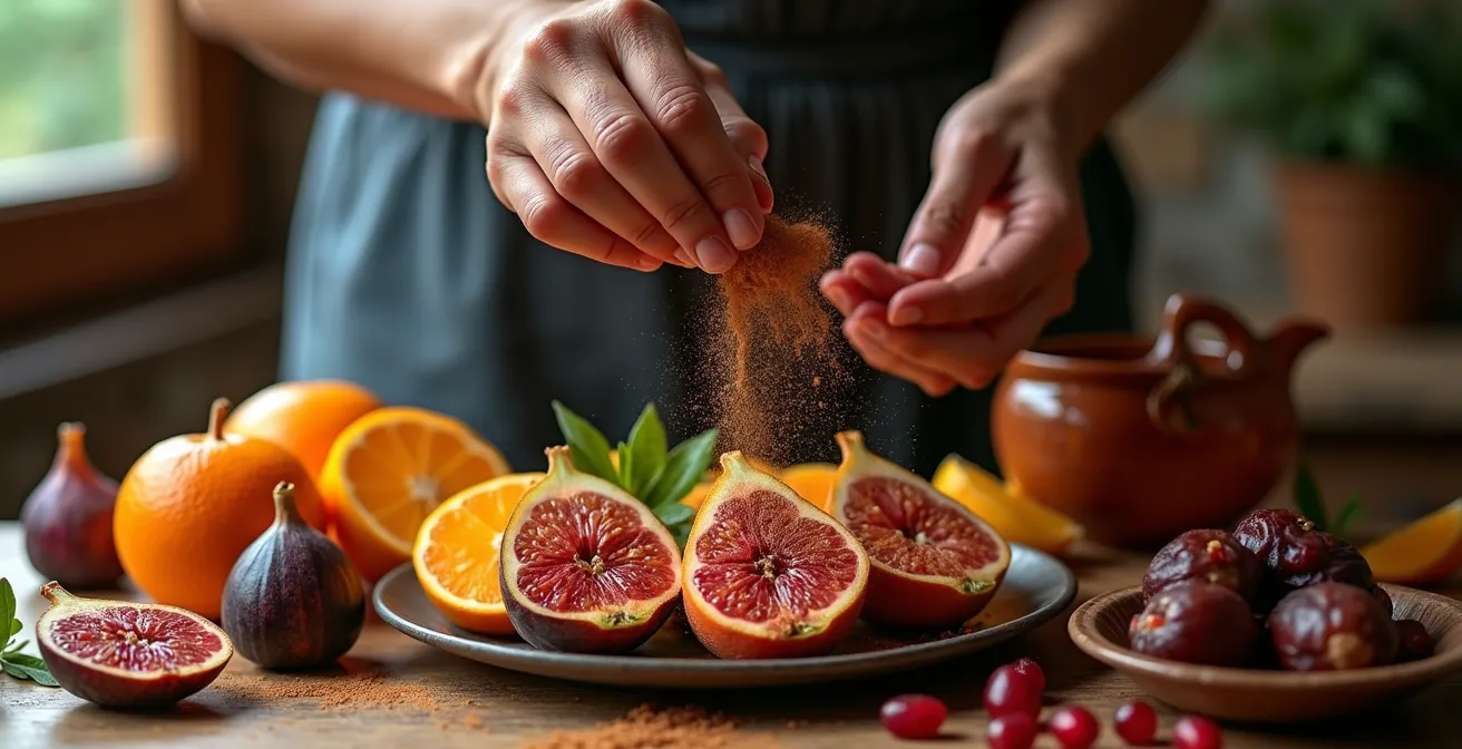 Assortiment de fruits frais tunisiens et salade d'oranges à la cannelle