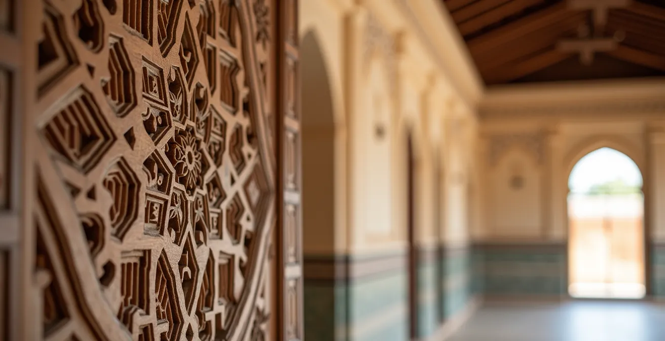 Détails architecturaux des stucs et plafonds sculptés du palais beylical