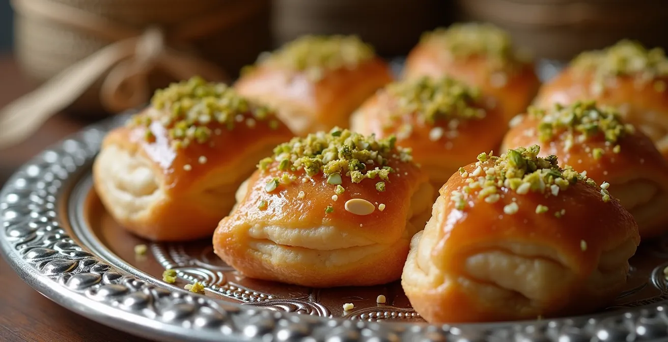 Plateau de pâtisseries tunisiennes traditionnelles présentées comme cadeau d'invité
