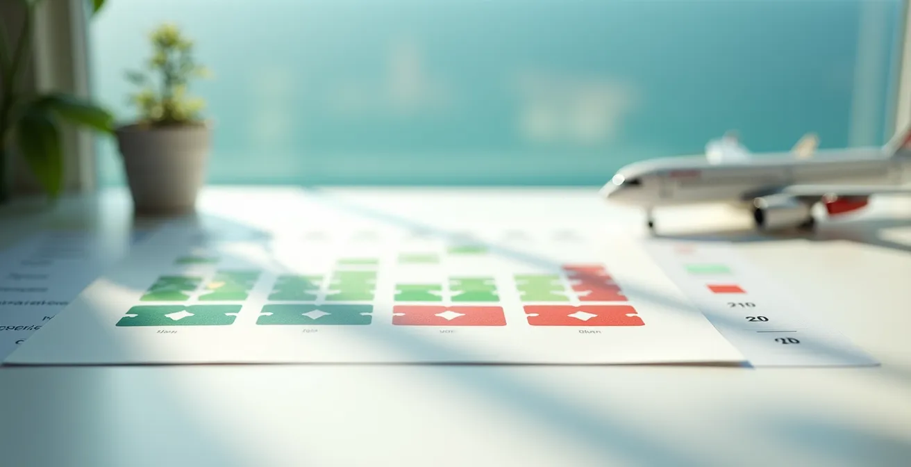 Calendrier visuel montrant les variations de prix des vols internes en Tunisie