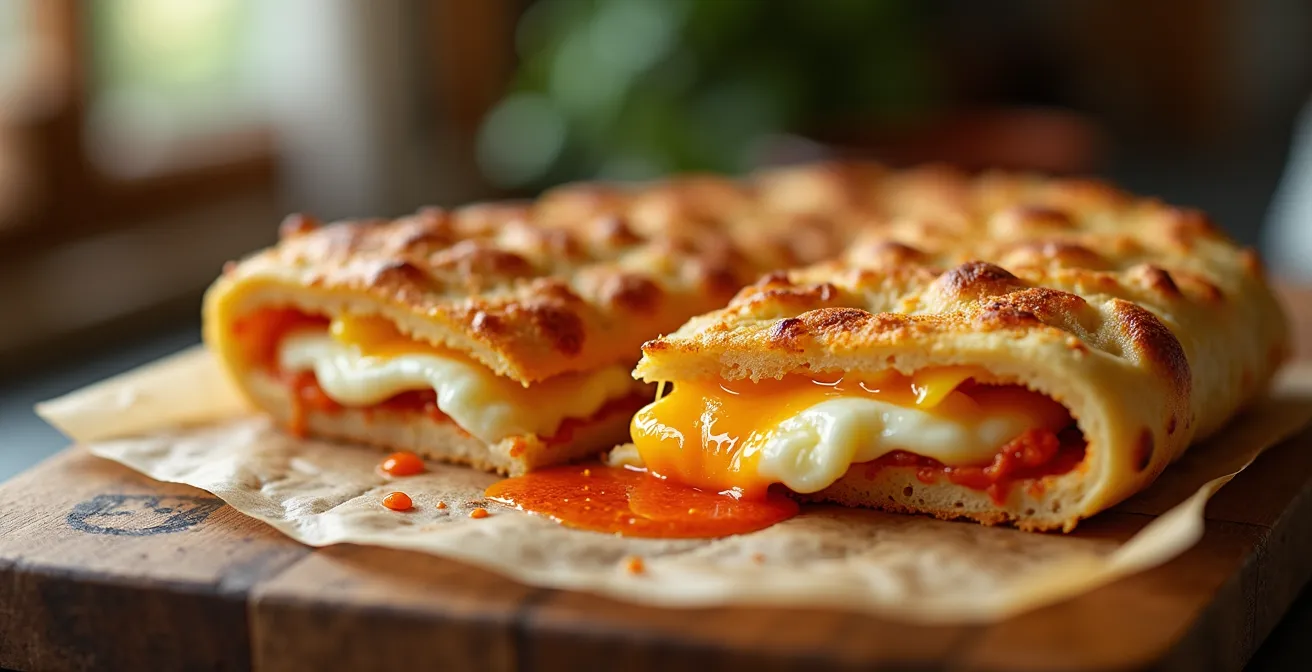 Gros plan sur un chapati tunisien doré avec garniture visible