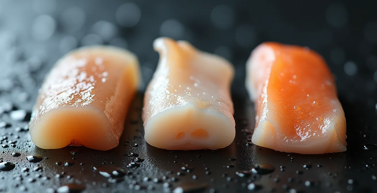 Textures comparées de filets de mérou, dorade et mulet après cuisson vapeur