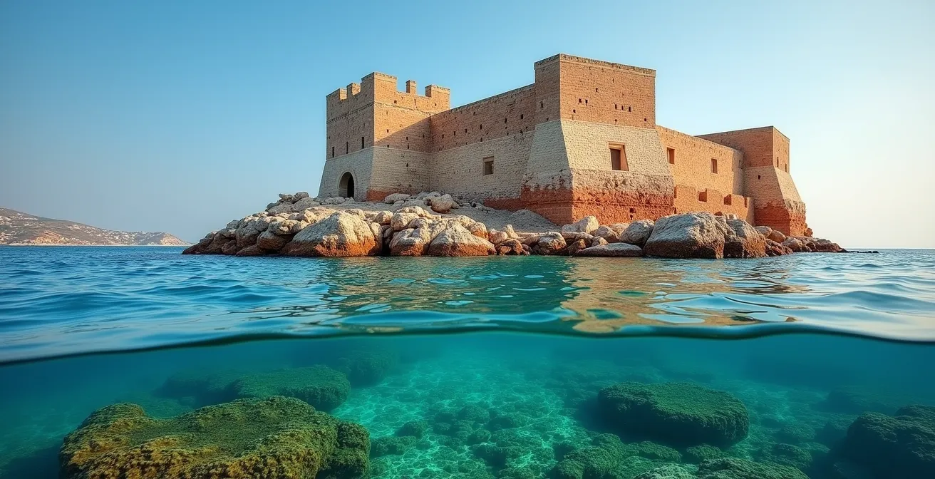 Fort génois sur l'île de Tabarka dominant la mer avec ses murailles et tours défensives