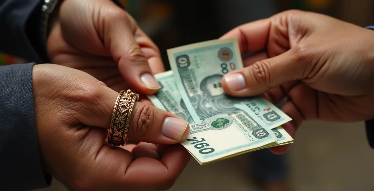 Scène de négociation entre touriste et marchand dans un souk tunisien