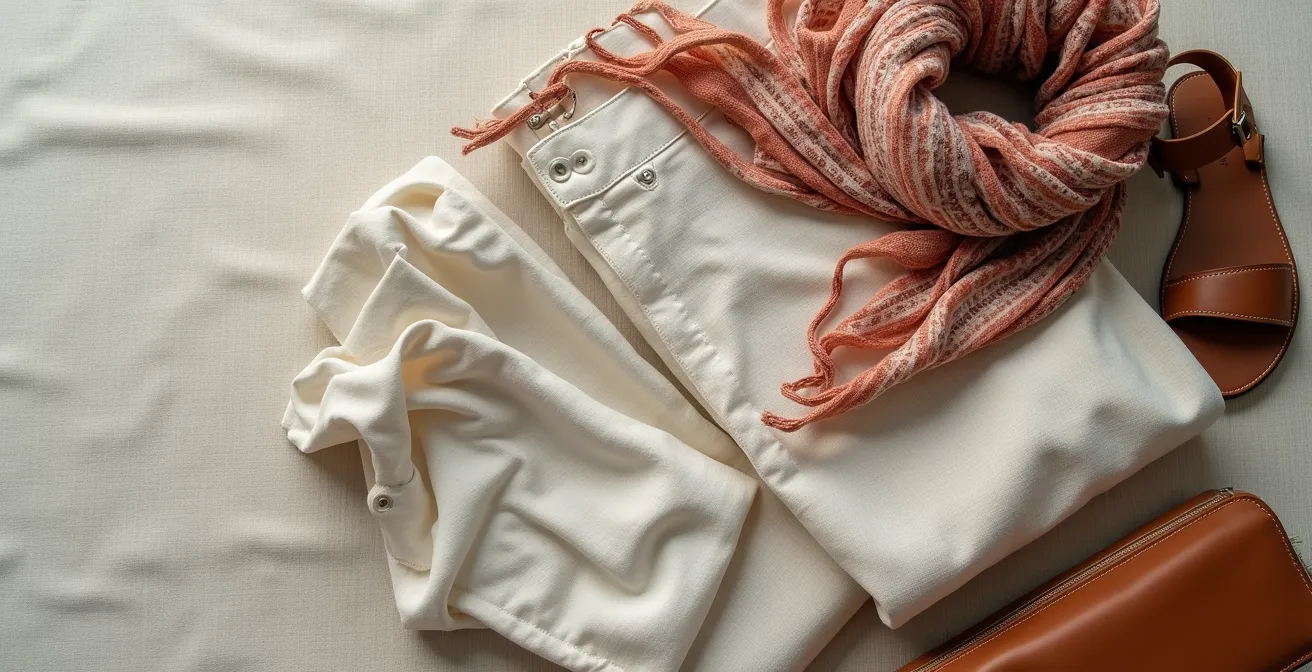 Arrangement minimaliste de vêtements modulaires pour voyage en Tunisie